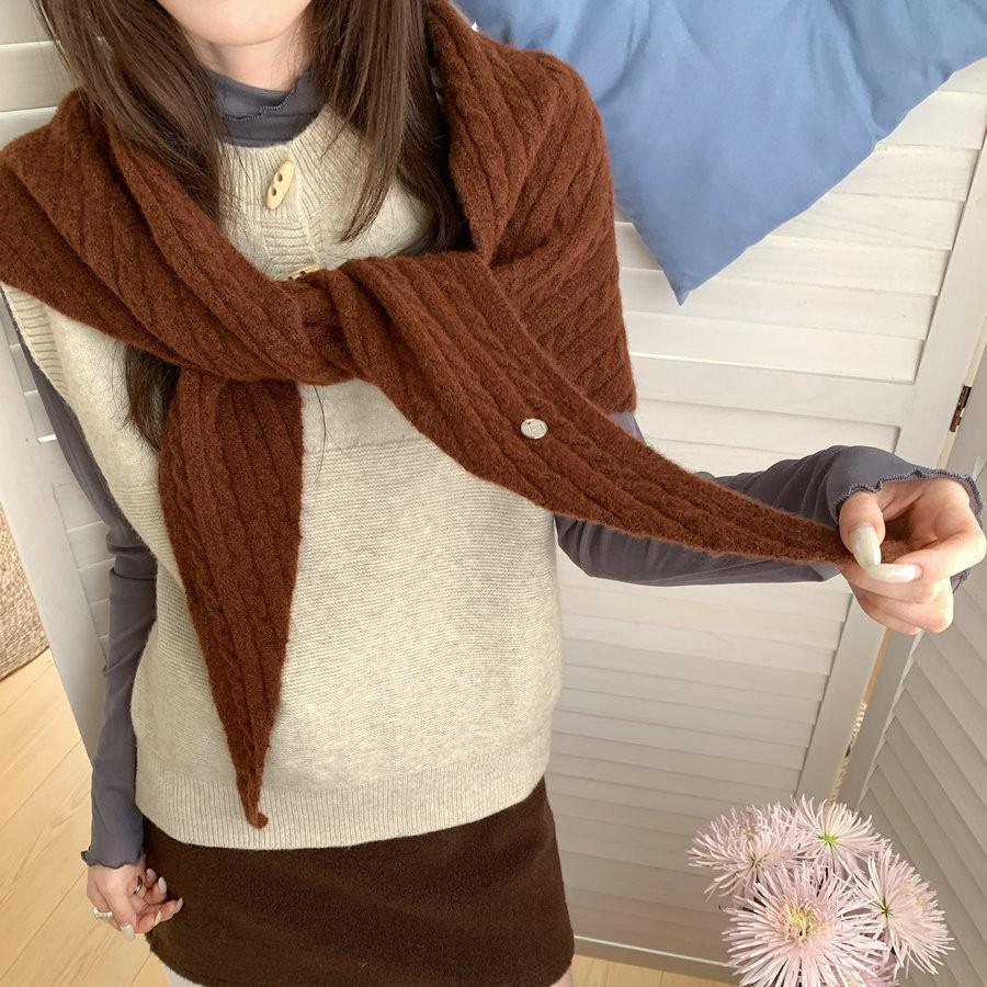 Premium sense hemp pattern knitted large triangular scarf women's autumn and winter warm scarf with shawl neck protection scarf