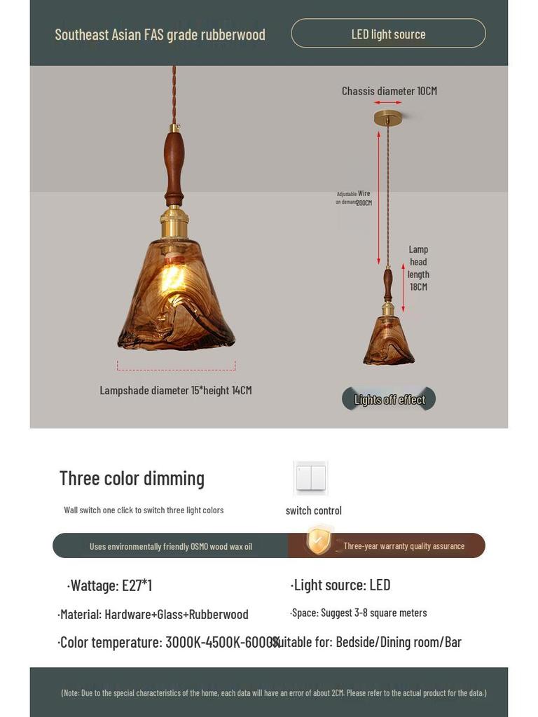 French Mid-Century Solid Wood Bedside Pendant Light