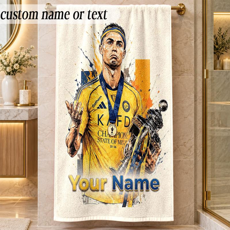 Beach TowelCristiano Ronaldo Custom Name Text Personalized Soft Towel for Beach Pool Indoor Home Decor Gift