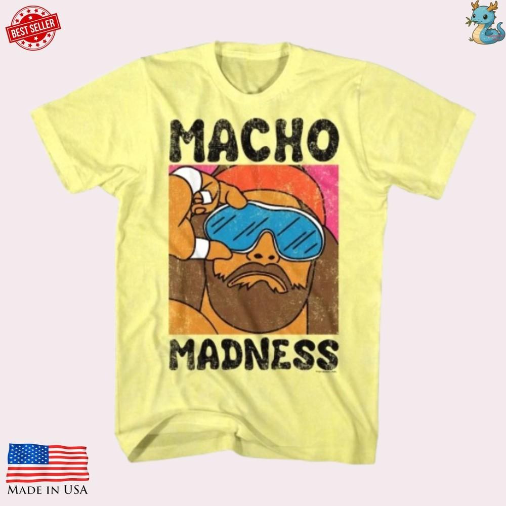 Macho Man Madness Перепечатка Футболка для рестлинга Рэнди Сэвидж Мультяшный Графический Футболка Унисекс