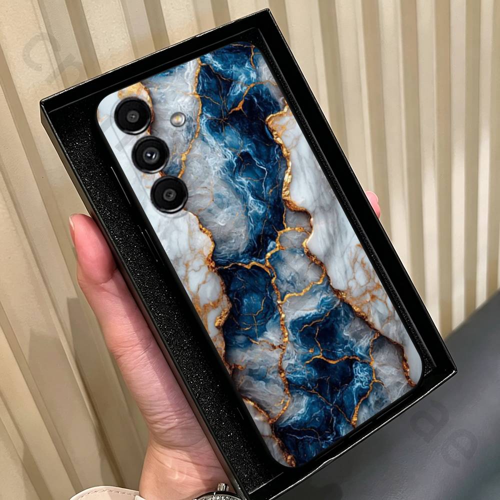 B-Black Gold Marble Art Phone Case For Samsung Galaxy A13,A21s,A22,A31,A32,A52,A53,A71,A80,Soft Black Shell