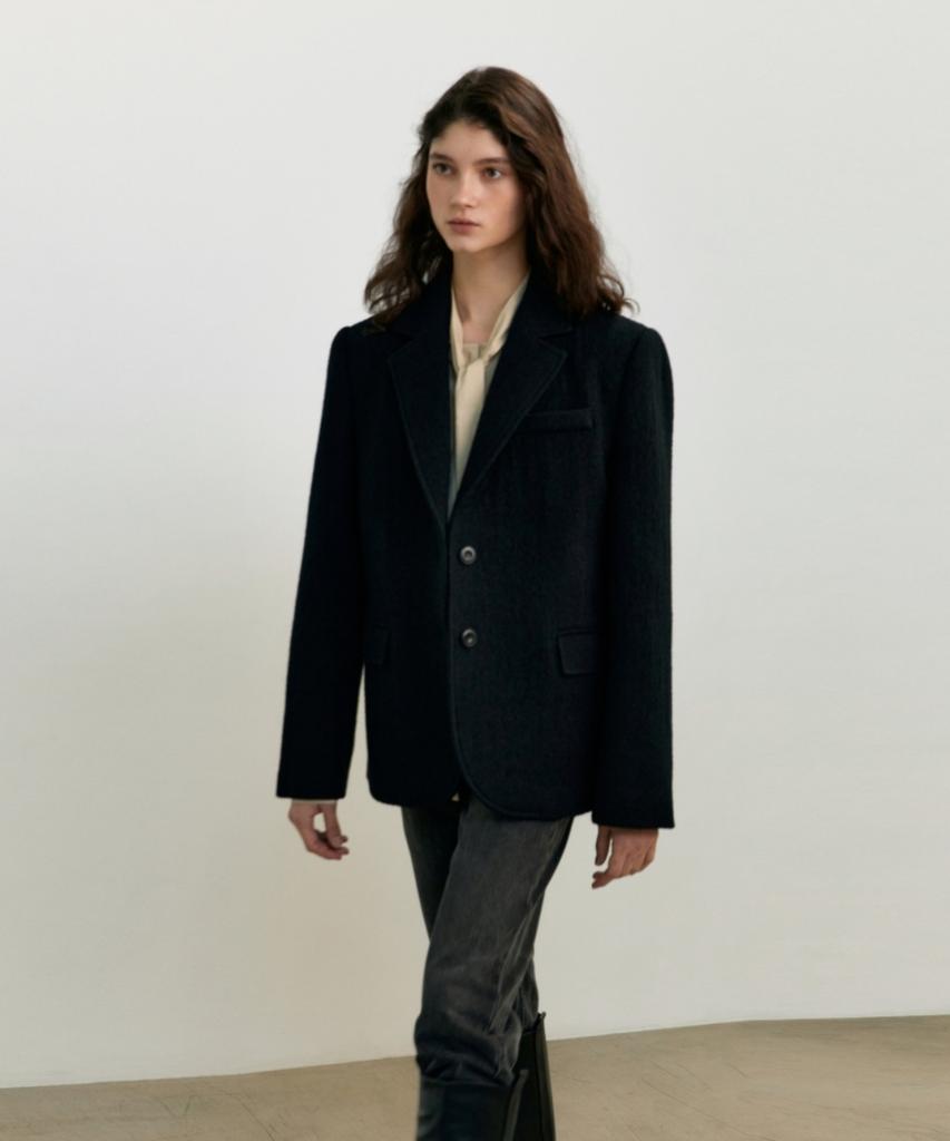 Unnout Herringbone Boucle Wool Jacket - Black