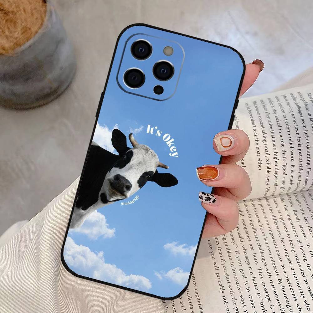 Забавные милые коровы Чехол для телефона Для iPhone 17, 16,15,14,13,12,11 Plus,Pro Max, Другие Мягкий черный чехол