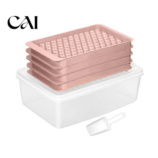 Easy Clean Ice Tray Mini Cube with Bin And Scoop, Small Round Silicone Ball Mold for Coffee Drinks, Release Stackable Freezer