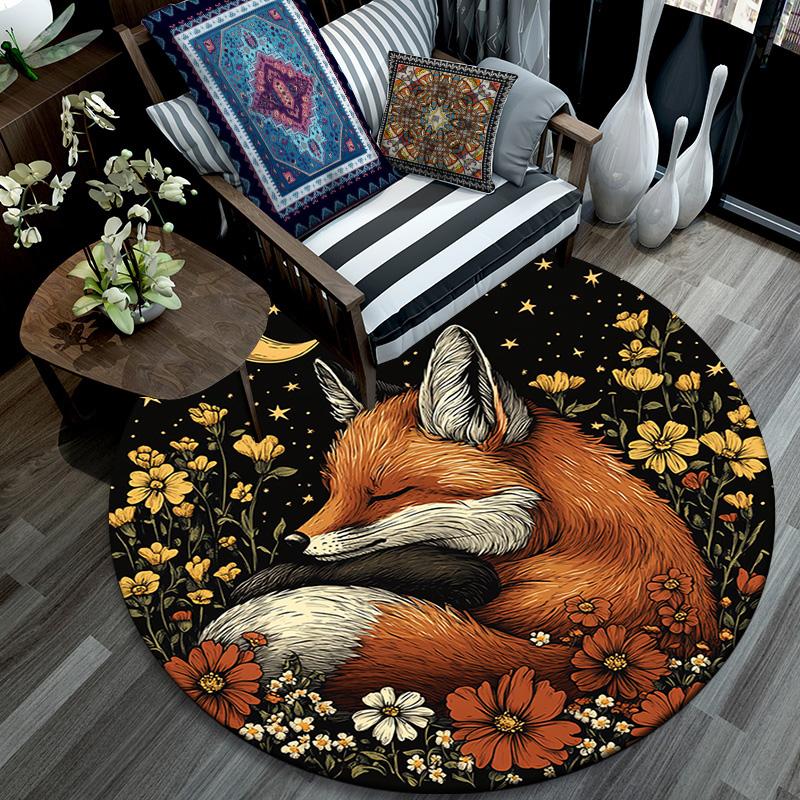 Fox Dreams Round Area Rug,Carpet Rug for Living Room Bedroom Sofa Playroom Decor,Non-slip Floor Mat