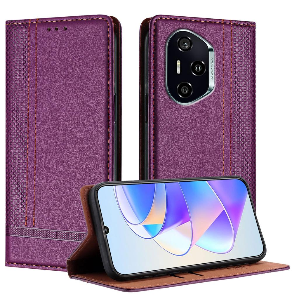 Для Honor 400 Чехол Кожаный Чехол-подставка с L-образным сетчатым узором и отделениями для карт