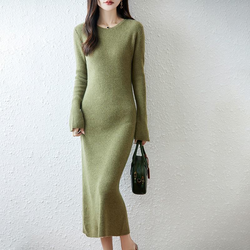 Women Sweater Dress 100% Wool MODERN NEW SAGA O-neck Knit Long Pullover Winter Jumpers Wool Long Dress Female