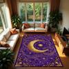 Mystical Moon Rug , Crescent Star Carpet , Dark Color Gold Celestial Decor , Gothic Moon Phase Rug , Washable Non Slip Area Rug