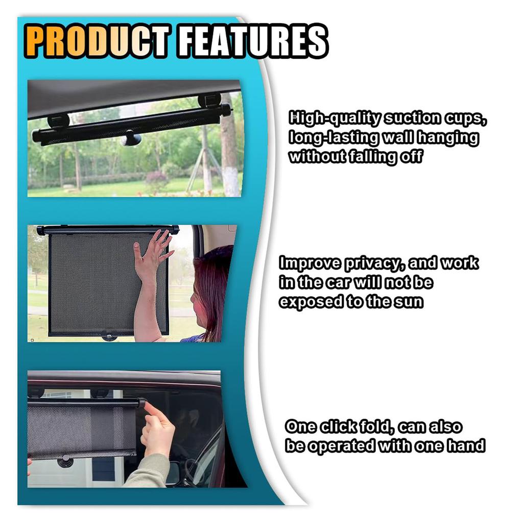 2PCS Car Window Shades for Baby, 18"×15" Retractable Car Shades for Side Window with Suction Cups,  Heat and UV Rays  , Baby Auto Accessor