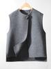 Women's 2025 Asymmetrical Gray Wool Vest - Round Neck, Button-Up, Sleeveless for Spring & Autumn Fashion