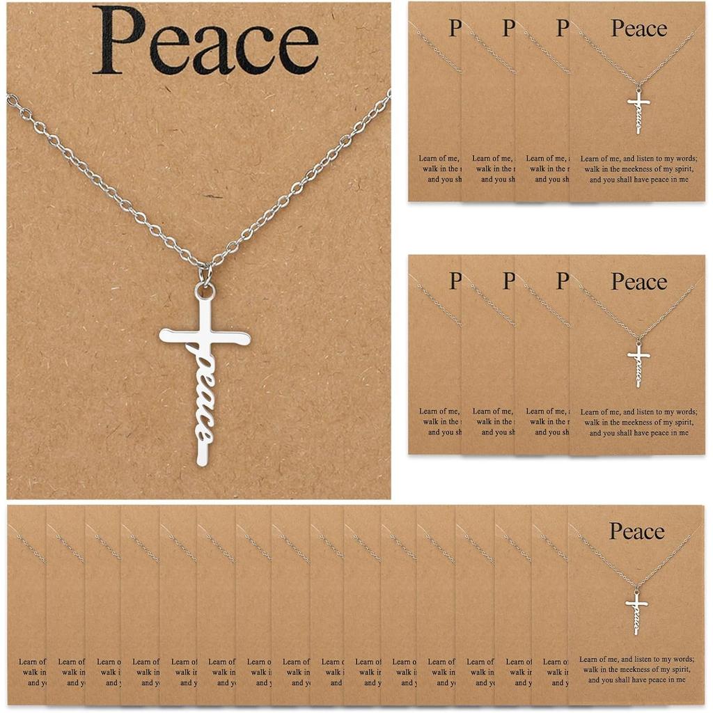 24 Sets Cross Necklace for Women, Christian Cross Pendant Necklace with Bible Verses Cards for Her Mom Sister Friend Easter Religious Jewelry Gifts