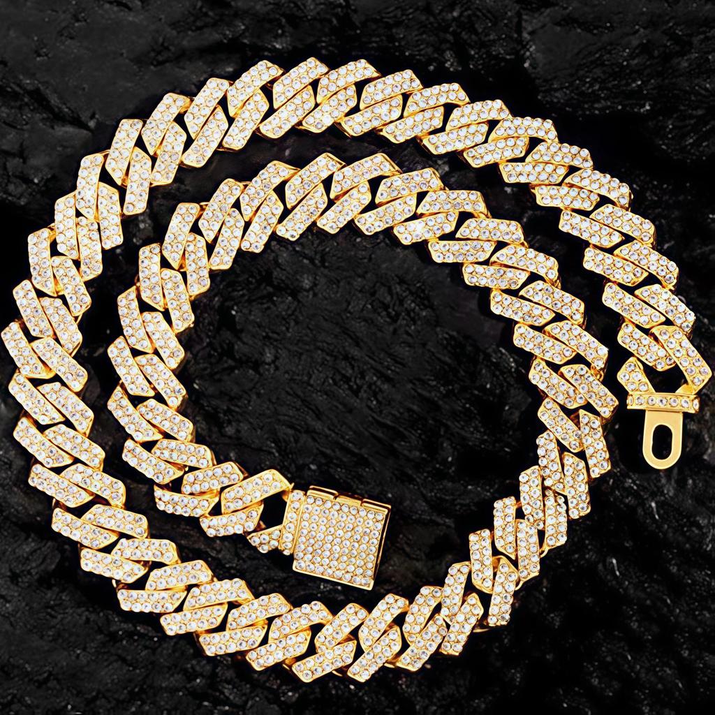 14mm Cuban Link Chain for Men Iced Out Miami Cuban Link Chain Necklace Bracelet for Men Women Bling Diamond Cuban Chains Necklaces Hip Hop Jewelry