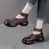 Spring and Autumn Retro Leather Round Toe Thick Sole Pumps Casual Comfortable Lazy Shoes for Women