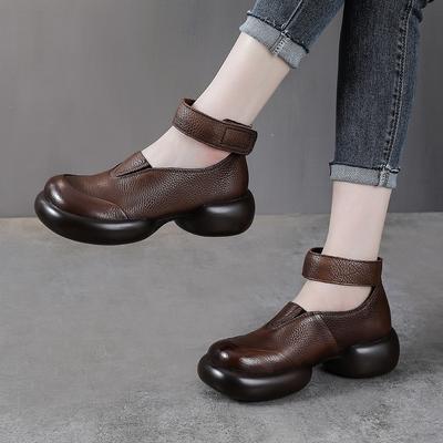 Весенние и осенние ретро-туфли из кожи с круглым носком и толстой подошвой, повседневные удобные туфли-лодочки для женщин