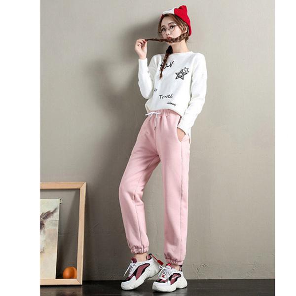 2023 Модные женские зимние теплые длинные брюки, флисовые толстые леггинсы, однотонные, эластичные, на шнуровке, повседневные спортивные штаны-шаровары, повседневные брюки, размер Plu