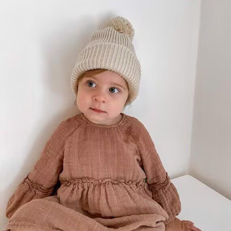 Большая шапка-бини с помпоном для малышей, вязаная, зимняя, теплая, для новорожденных, для мальчиков и девочек, 0-12 месяцев
