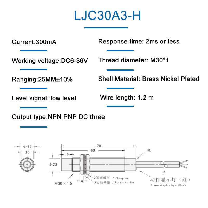 LJC30A3-H DC 6-36V Трехпроводной NPN PNP NO NC 25мм Расстояние срабатывания Емкостный датчик приближения