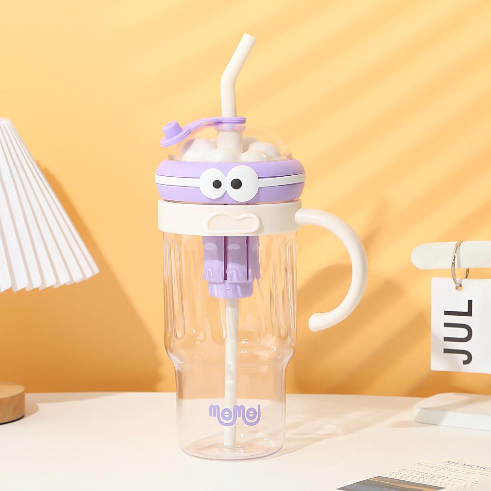 Water bottle summer dopamine large capacity plastic cup cute big eye boy high value straw cup with handle anti-drop ice cup
