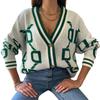 Women Autumn Winter Vintage Loose Long Sleeve Top Multicolor Cardigan Knitwear V-Neck Single Breasted Buckle Sweater Jacket