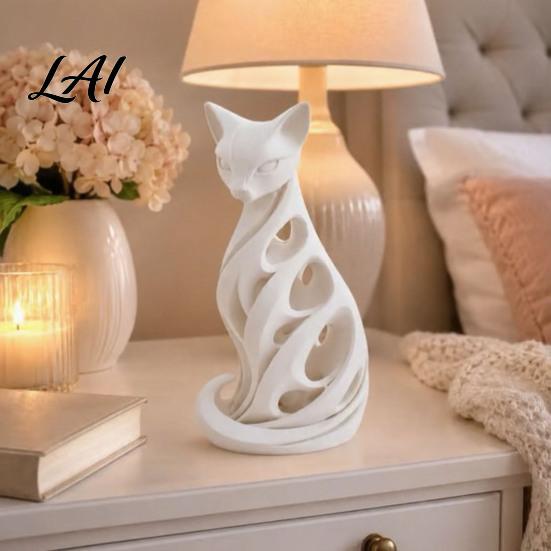 Decorative Figurines for Living Room 3D Printed Spiral Cat Figurine Hollow Modern Abstract Sculpture Ornaments Home Decor Desk Shelf Minimalist Art