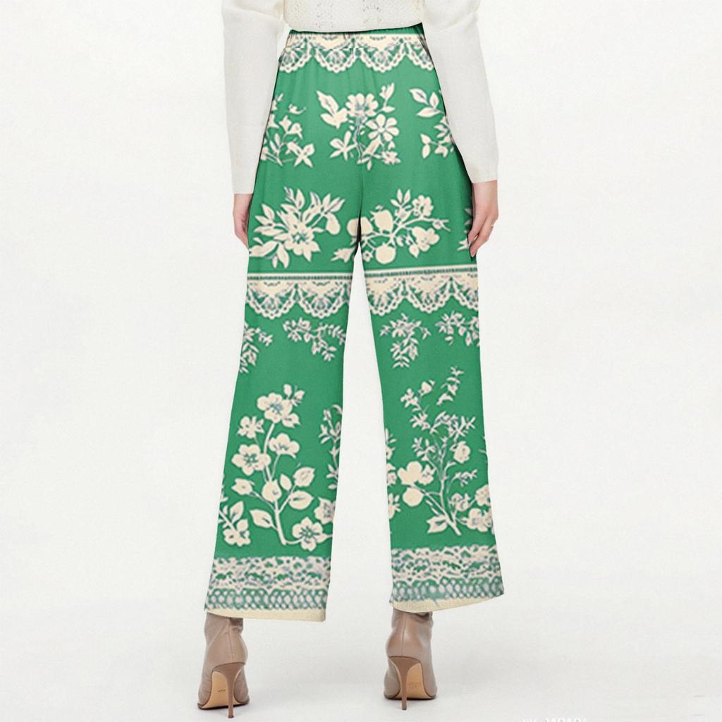 Женские модные повседневные брюки с цветочным принтом, прямые брюки с карманами и эластичной талией