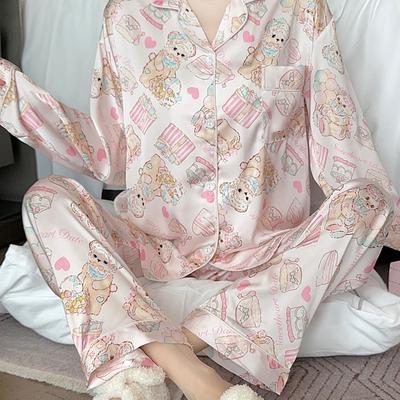 Пижама женская с принтом «торт, маленький медведь» с рисунком, милая, милая, Harajuku Lounges, осень, новая ночная одежда