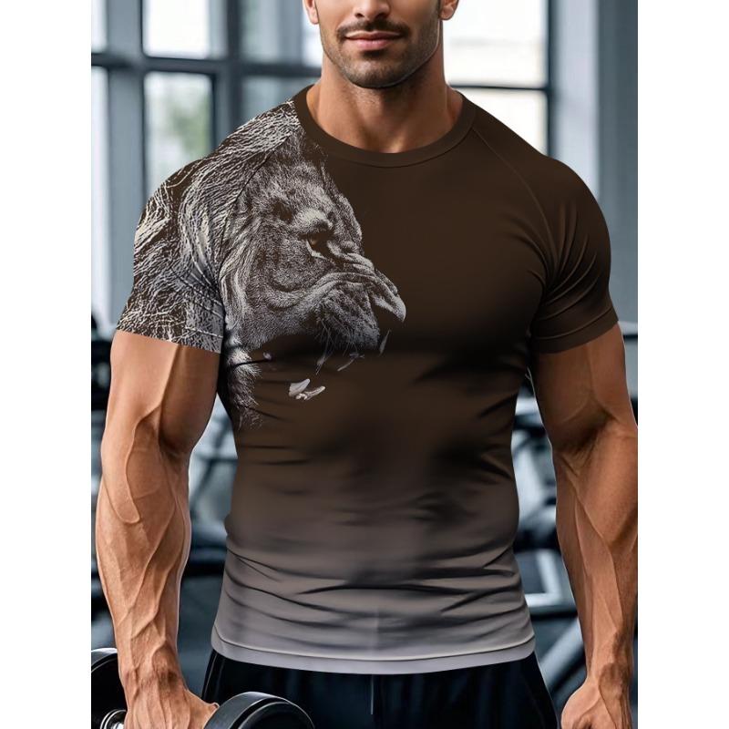 Летняя футболка для фитнеса с круглым вырезом на плечах, серия 3D-цифровой печати, облегающая футболка с короткими рукавами