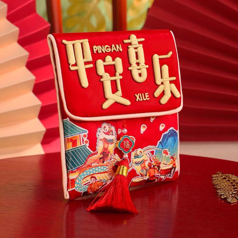 Embroidered Chinese New Year Red Wallet Polyester Lucky Money Packet Graduation