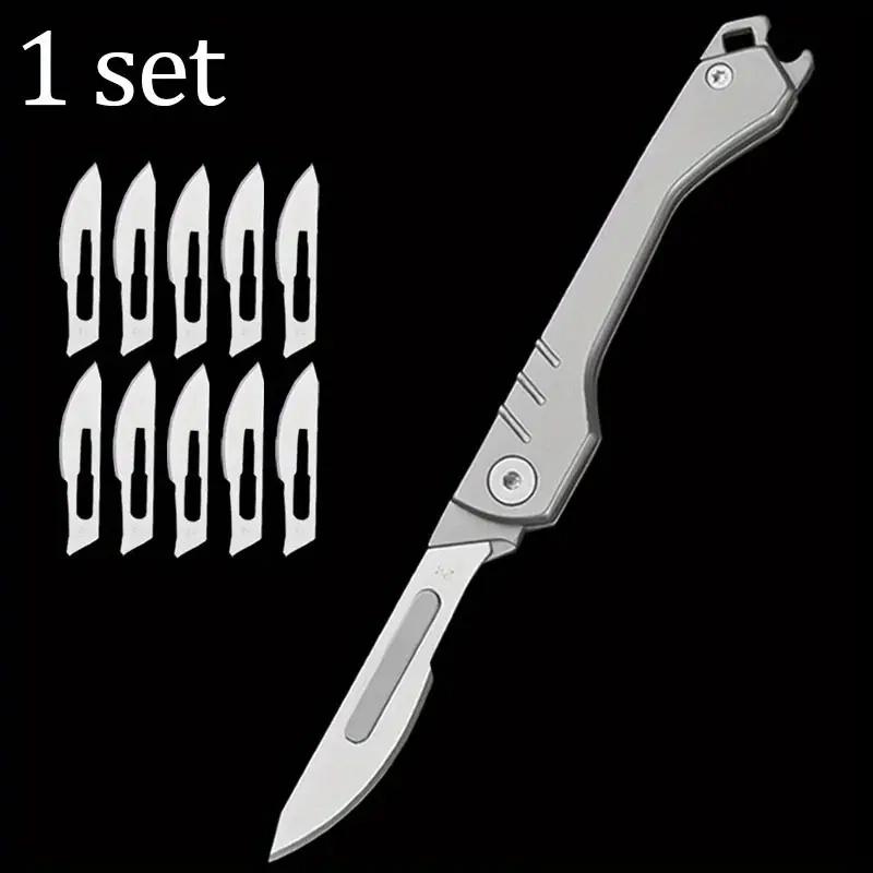 Stainless Steel Folding Knife with Replaceable Blades Portable Mini Machinery Utility Knife Sharp Kitchen Knife Kitchen Supplies