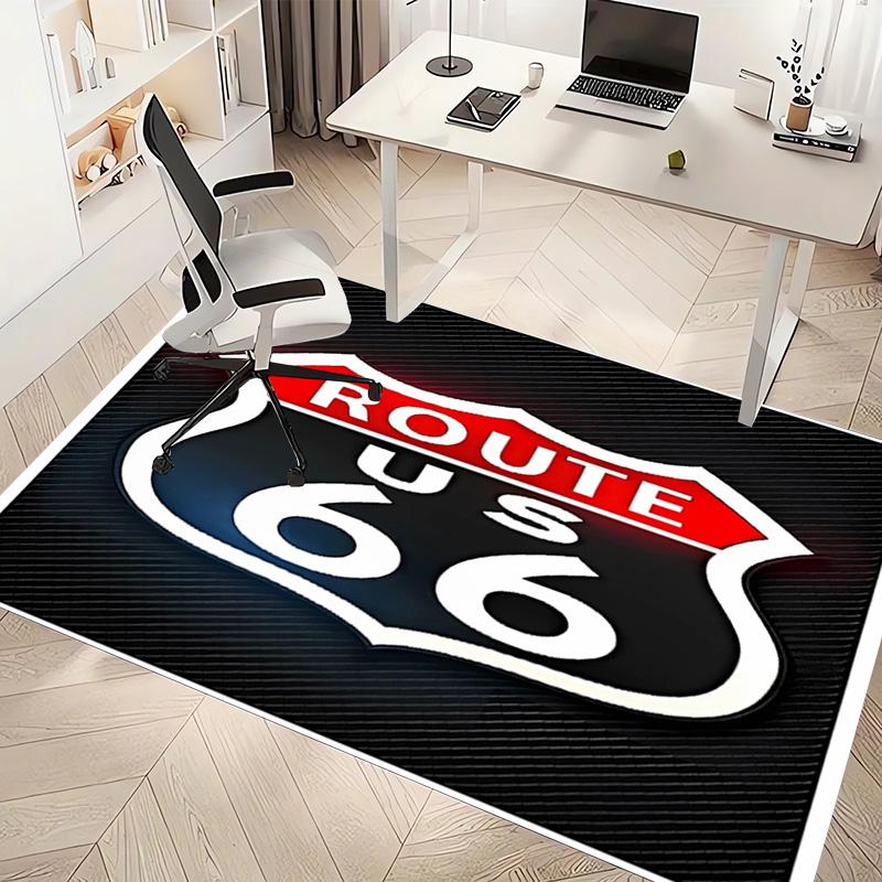 1pc U.S. Route 66 Print Area Rug - Soft, Washable Non-Slip Indoor Mat, Living Room, Home Office Decorative Rug,Office Decorative