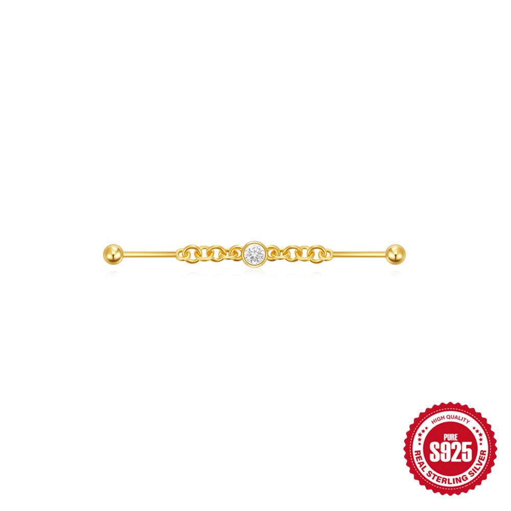 S925 Zircon Industrial Piercing Chain Barbell Thread Ear Nail