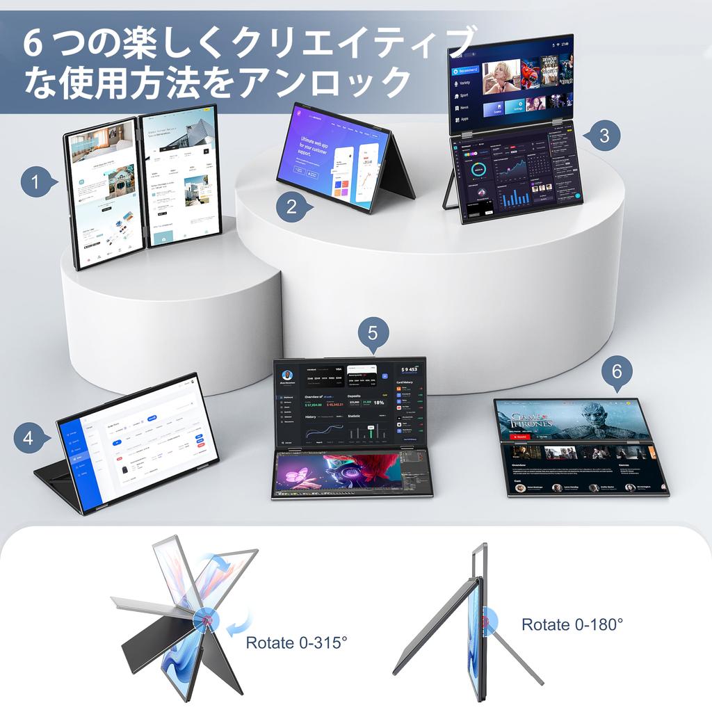 InnoView Dual Mobile Monitor Inch No Driver Required Mobile Monitor 2 Screen Triple Monitor FHD1080p Foldable Dual Display Mobile Display Portable