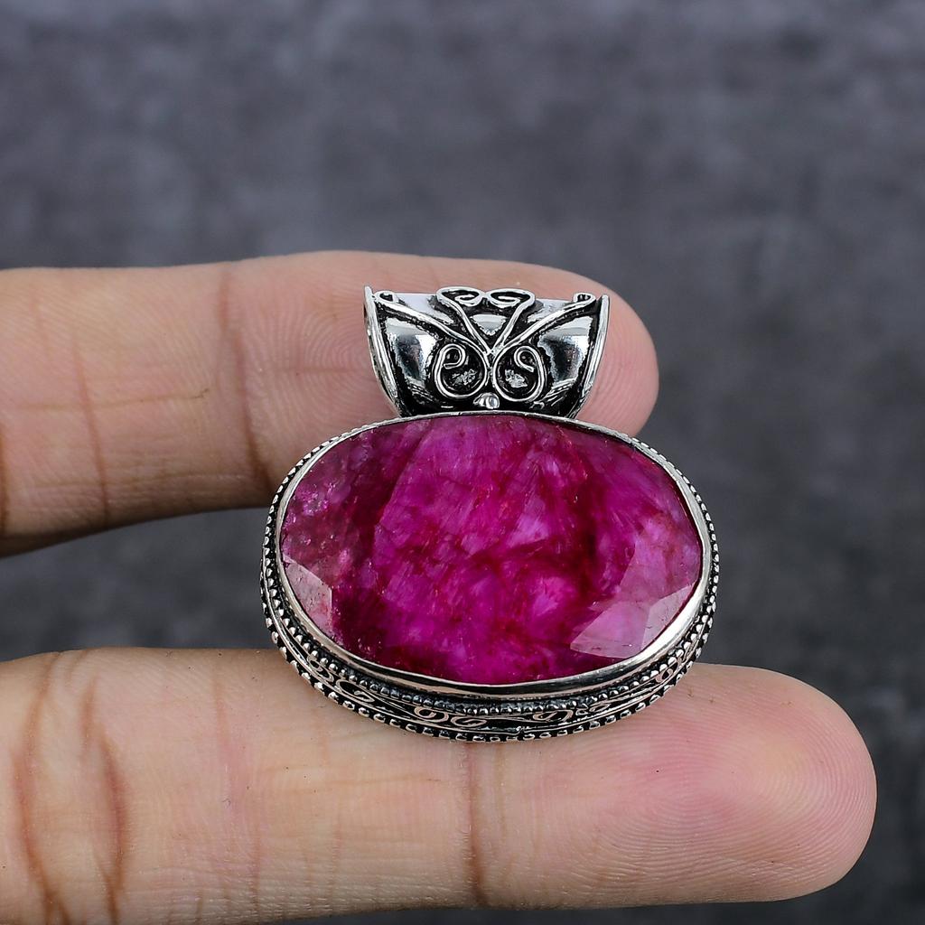 Natural Ruby Natural Gemstone 925 Sterling Silver Jewelry Pendant 1.34" N9S81