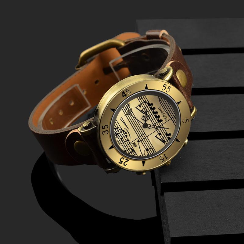 Vintage Leather Watches Men Round Gold Dial Quartz Wristwatch Women Mens Clock Gift for Boyfriend relojes para mujer