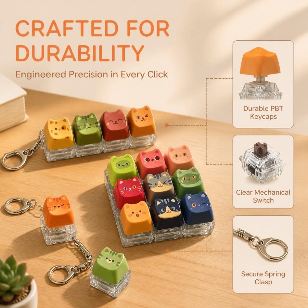 Cute Cat Keyboard Fidget Keychain Finger Button Keycap Mechanical Keycap Keyring Pendant