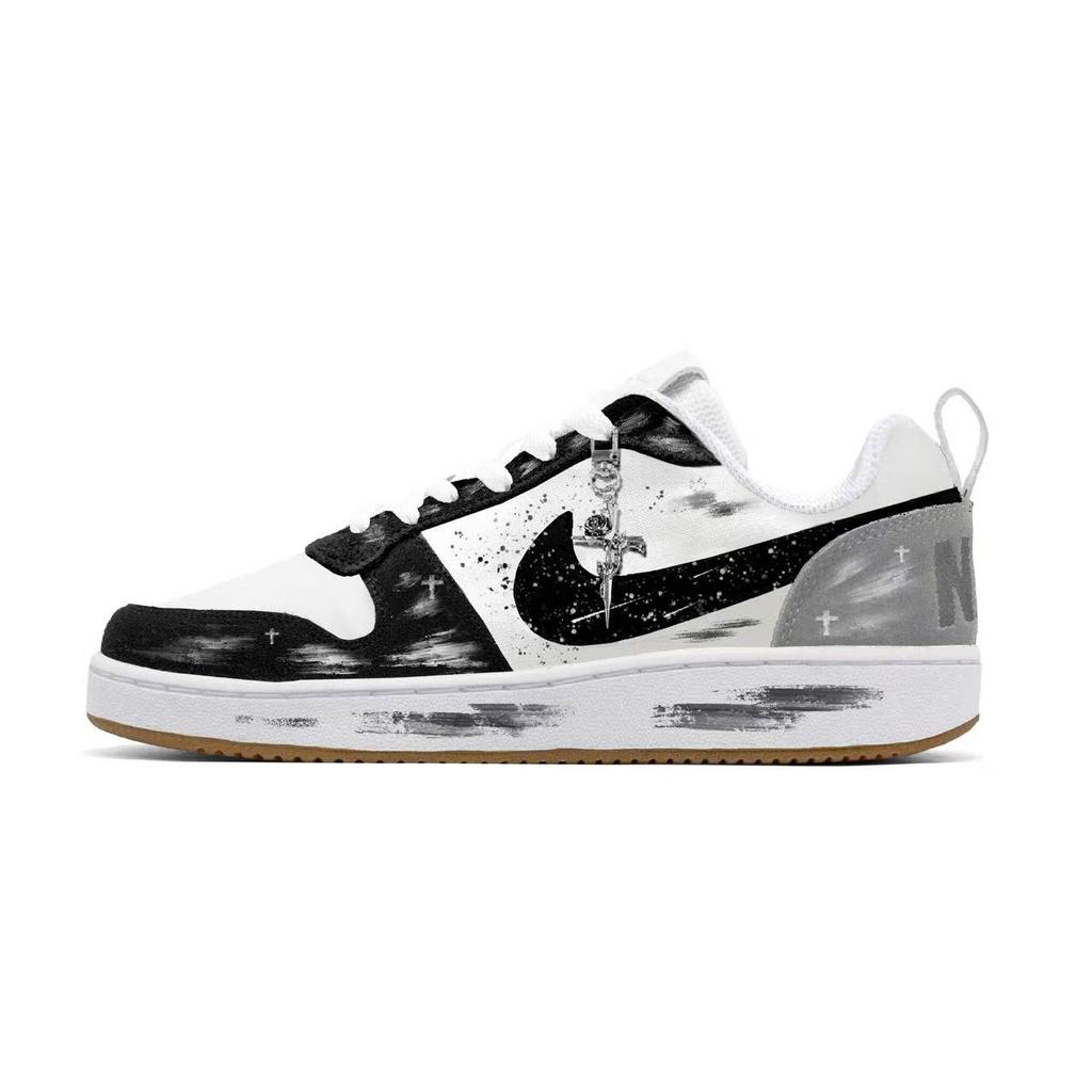 Nike Court Borough Ink Shadow Creek Leather Low top Skateboard Shoes Men's Black White Gray 844881-100(Team93--SBOX )