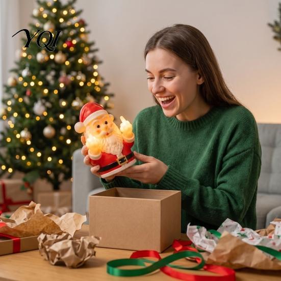 Personalized Christmas Gift Ideas Funny Middle Finger Wall Light, Resin Santa/Green Figure Glowing Decor Santa Claus Lamp with Warm LED, Tabletop