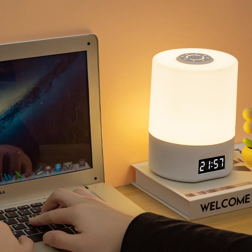 Светодиодная сенсорная настольная лампа с USB-зарядкой, регулируемая яркость, настольная лампа с часами-календарем, прикроватная ночная лампа, декоративная лампа для чтения, сна