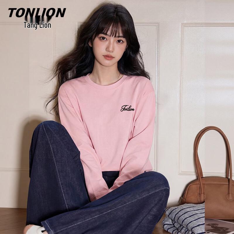 Женская хлопковая футболка TonLion с длинным рукавом и круглым вырезом