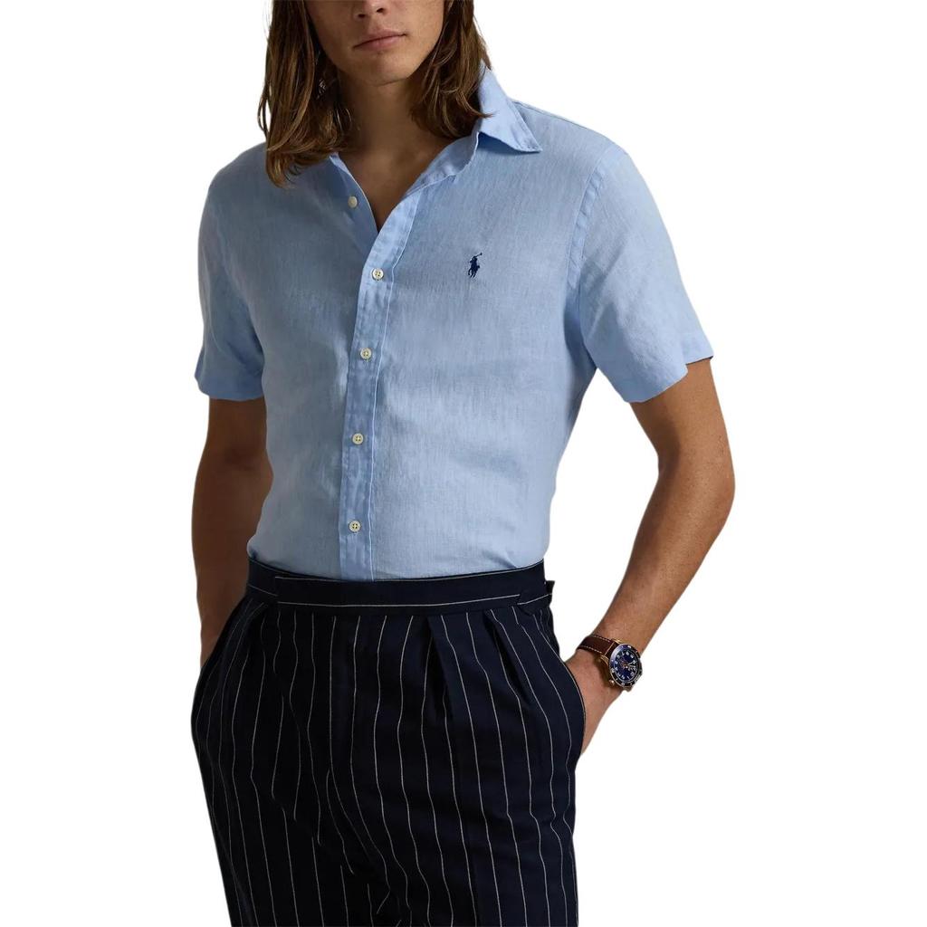 Polo Ralph Lauren SS26 Льняная дышащая повседневная рубашка с коротким рукавом, вышитый логотип, классическое издание, мужские рубашки 710753932-001