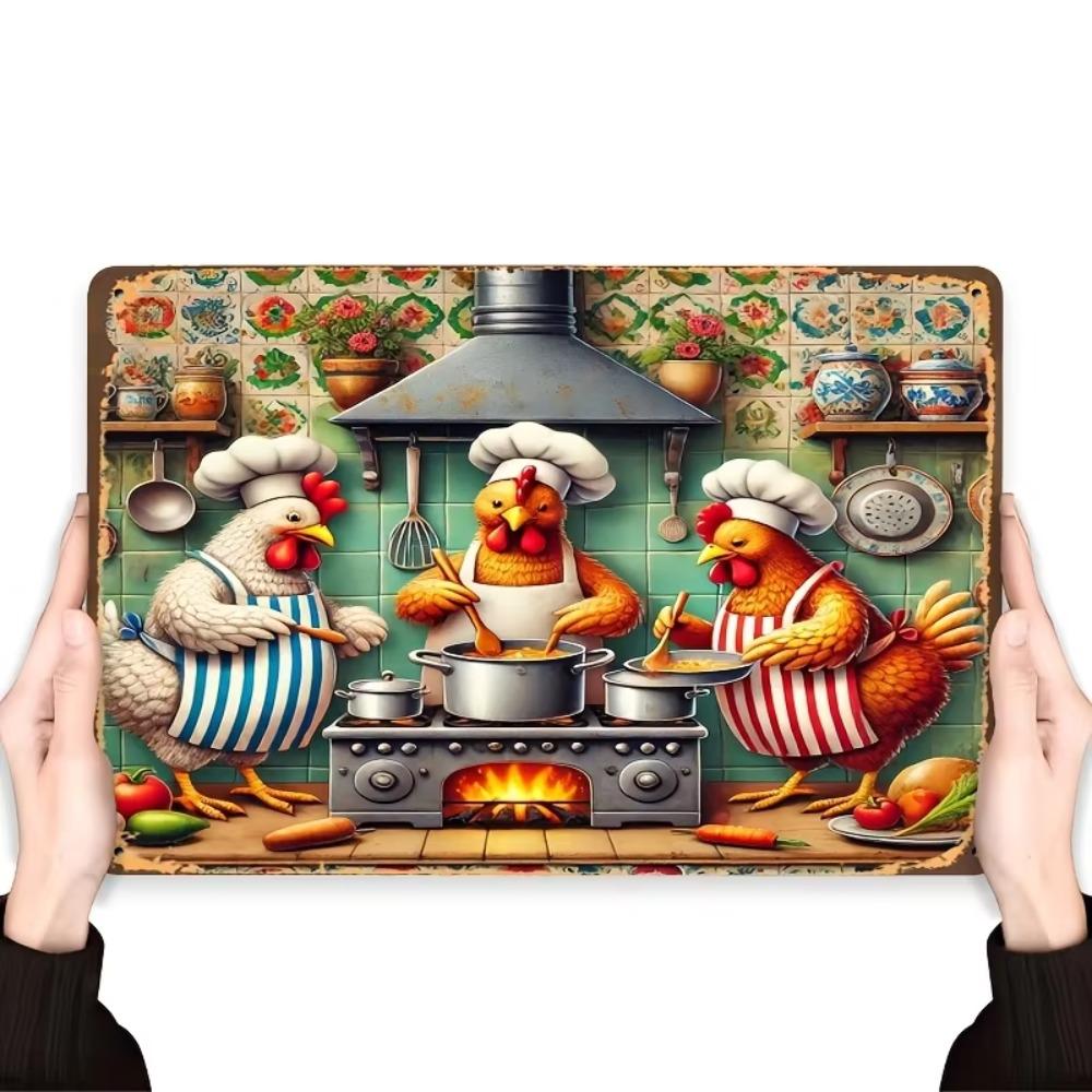 Забавная металлическая вывеска "Курица-шеф-повар", 8x12 дюймов, Декор для кухни, бара, гаража, Настенное искусство