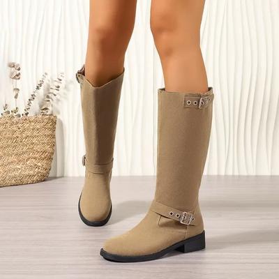 Мода 2024 года, горячая распродажа обуви, женские сапоги с рукавами, осенние сапоги с круглым носком, высокие сапоги на толстом каблуке, модные сапоги большого размера Zapatillas Mujer