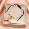 Adjustable Gold-Plated Copper Bead Pearl Chain Crystal Zircon Cherry Bracelet Charming for Women Daily Party Fruit Jewelry Gifts