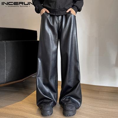 Мужские повседневные длинные брюки из искусственной кожи с эластичной застежкой-молнией на талии