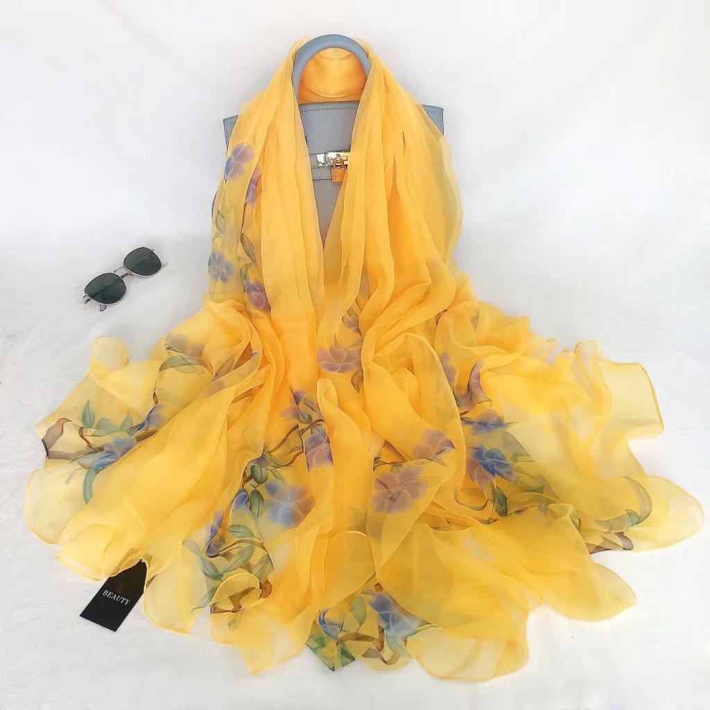 Women's Fashion Scarf Polyester Mature Style with Plant Pattern - Large Beach Shawl Wrap, Decorative Sun-Proof and Windproof