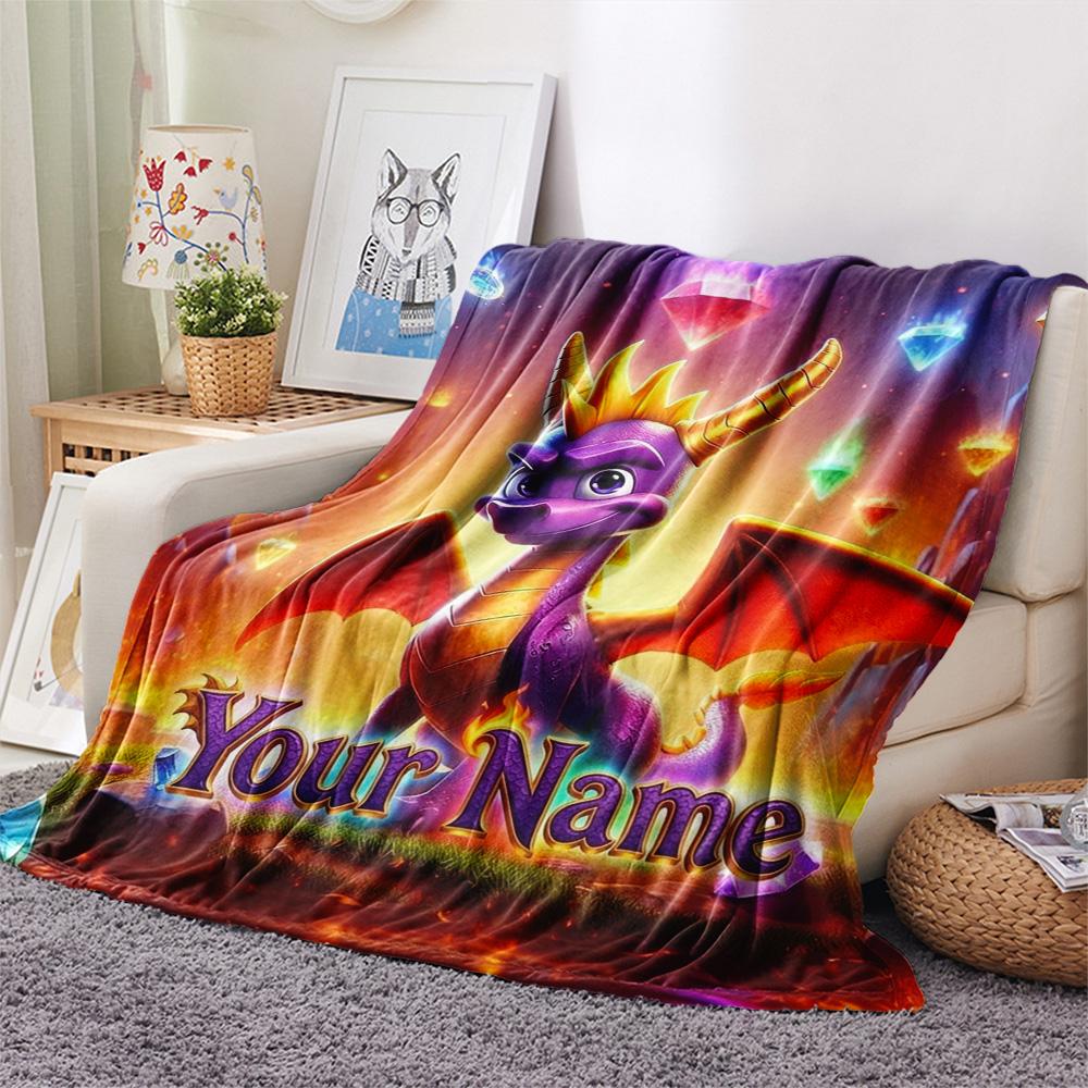 1PC Dragon Quest Custom Name Patterned Flannel Blanket Suitable For All Seasons For Home Decor Warmth And Comfort Gifts Holiday Present