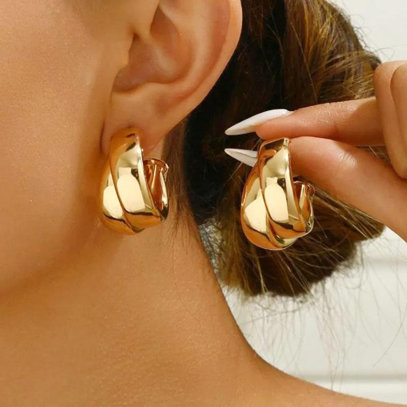 Массивные серьги-кольца для женщин, золотые двойные толстые геометрические серьги, ювелирные аксессуары