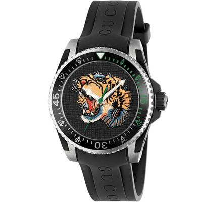 YA136318 Мужские часы Gucci Dive с вышивкой тигра и черным циферблатом