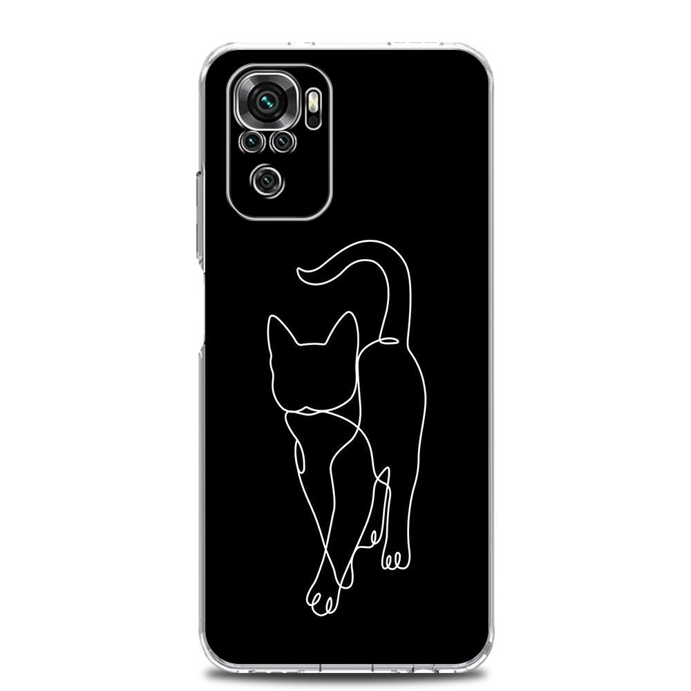 Чехол для телефона для Xiaomi Redmi Note 15 14 13 12 4G 10 11 Pro Plus 5G 14C 13C 12C 10C Прозрачный Мягкий ТПУ Чехол Кошачья Линия Черные Кошки