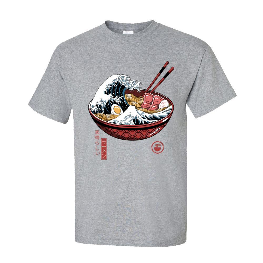 Печать Great Ramen Wave Белые Топы Футболка для Мужчин Классический Японский Стиль Круглый Вырез 100% Хлопок Короткий Рукав Футболка Лапша Топы